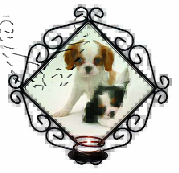 Cavalier King Charles Spaniels Wrought Iron Wall Art Candle Holder