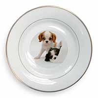 Cavalier King Charles Spaniels Gold Rim Plate Printed Full Colour in Gift Box