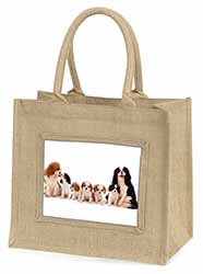 King Charles Spaniel Dogs Natural/Beige Jute Large Shopping Bag