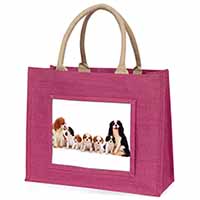 King Charles Spaniel Dogs Large Pink Jute Shopping Bag