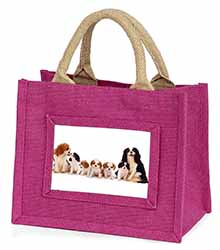 King Charles Spaniel Dogs Little Girls Small Pink Jute Shopping Bag