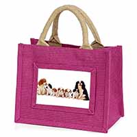 King Charles Spaniel Dogs Little Girls Small Pink Jute Shopping Bag