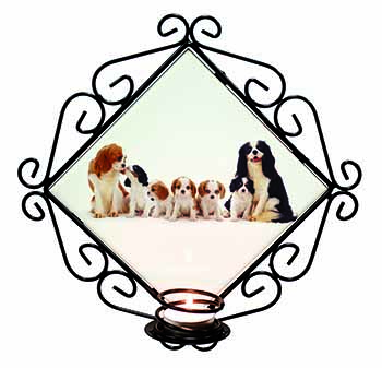 King Charles Spaniel Dogs Wrought Iron Wall Art Candle Holder