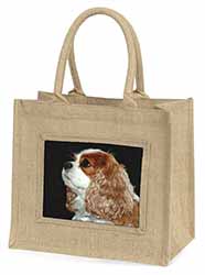 Blenheim King Charles Spaniel Natural/Beige Jute Large Shopping Bag