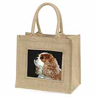 Blenheim King Charles Spaniel Natural/Beige Jute Large Shopping Bag