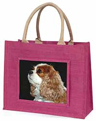 Blenheim King Charles Spaniel Large Pink Jute Shopping Bag