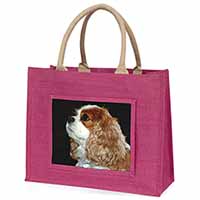 Blenheim King Charles Spaniel Large Pink Jute Shopping Bag