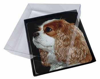 4x Blenheim King Charles Spaniel Picture Table Coasters Set in Gift Box