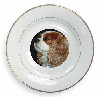 Blenheim King Charles Spaniel Gold Rim Plate Printed Full Colour in Gift Box