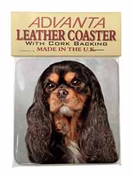 Black and Tan King Charles Spaniel Single Leather Photo Coaster