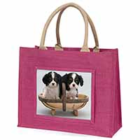 King Charles Spaniel Puppy Dogs Large Pink Jute Shopping Bag - Advanta Group®
