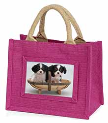 King Charles Spaniel Puppy Dogs Little Girls Small Pink Jute Shopping Bag