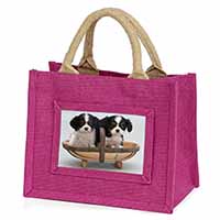 King Charles Spaniel Puppy Dogs Little Girls Small Pink Jute Shopping Bag