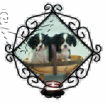 King Charles Spaniel Puppy Dogs Wrought Iron Wall Art Candle Holder