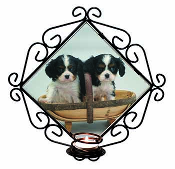 King Charles Spaniel Puppy Dogs Wrought Iron Wall Art Candle Holder