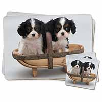 King Charles Spaniel Puppy Dogs Twin 2x Placemats and 2x Coasters Set in Gift Bo