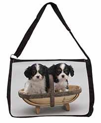 King Charles Spaniel Puppy Dogs Large Black Laptop Shoulder Bag School/College