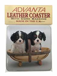 King Charles Spaniel Puppy Dogs Single Leather Photo Coaster