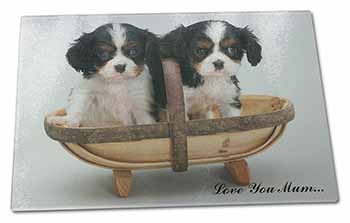 Large Glass Cutting Chopping Board King Charles Puppies 