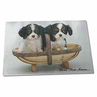 Large Glass Cutting Chopping Board King Charles Puppies 