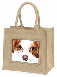 Cavalier King Charles Spaniel Natural/Beige Jute Large Shopping Bag