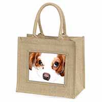 Cavalier King Charles Spaniel Natural/Beige Jute Large Shopping Bag