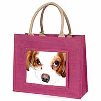 Cavalier King Charles Spaniel Large Pink Jute Shopping Bag