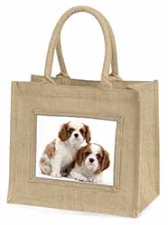 Blenheim King Charles Spaniels Natural/Beige Jute Large Shopping Bag