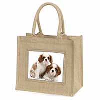 Blenheim King Charles Spaniels Natural/Beige Jute Large Shopping Bag