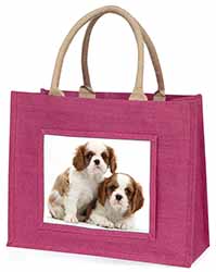 Blenheim King Charles Spaniels Large Pink Jute Shopping Bag