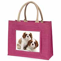 Blenheim King Charles Spaniels Large Pink Jute Shopping Bag