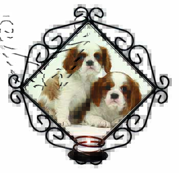 Blenheim King Charles Spaniels Wrought Iron Wall Art Candle Holder