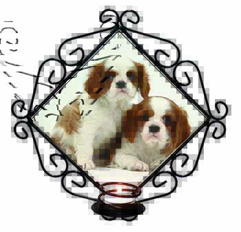 Blenheim King Charles Spaniels Wrought Iron Wall Art Candle Holder