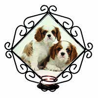 Blenheim King Charles Spaniels Wrought Iron Wall Art Candle Holder