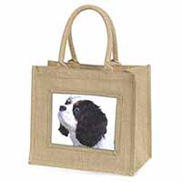 Tri-Colour King Charles Spaniel Dog Natural/Beige Jute Large Shopping Bag