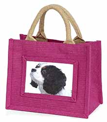 Tri-Colour King Charles Spaniel Dog Little Girls Small Pink Jute Shopping Bag