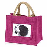 Tri-Colour King Charles Spaniel Dog Little Girls Small Pink Jute Shopping Bag