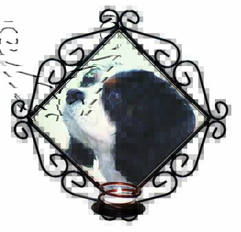 Tri-Colour King Charles Spaniel Dog Wrought Iron Wall Art Candle Holder