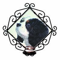 Tri-Colour King Charles Spaniel Dog Wrought Iron Wall Art Candle Holder