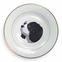 Tri-Colour King Charles Spaniel Dog Gold Rim Plate Printed Full Colour in Gift B