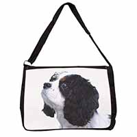 Tri-Colour King Charles Spaniel Dog Large Black Laptop Shoulder Bag School/Colle