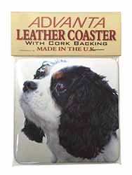 Tri-Colour King Charles Spaniel Dog Single Leather Photo Coaster