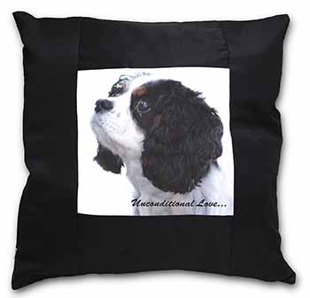 Tri-Col King Charles-With Love Black Satin Feel Scatter Cushion