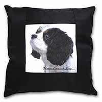 Tri-Col King Charles-With Love Black Satin Feel Scatter Cushion