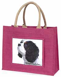 Tri-Col King Charles-With Love Large Pink Jute Shopping Bag