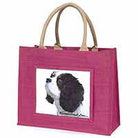 Tri-Col King Charles-With Love Large Pink Jute Shopping Bag