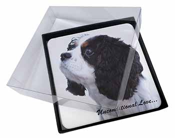 4x Tri-Col King Charles-With Love Picture Table Coasters Set in Gift Box