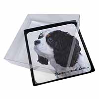 4x Tri-Col King Charles-With Love Picture Table Coasters Set in Gift Box