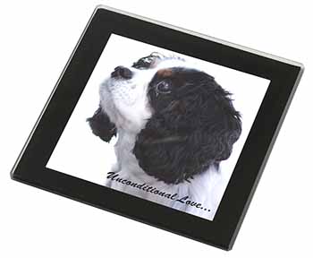 Tri-Col King Charles-With Love Black Rim High Quality Glass Coaster