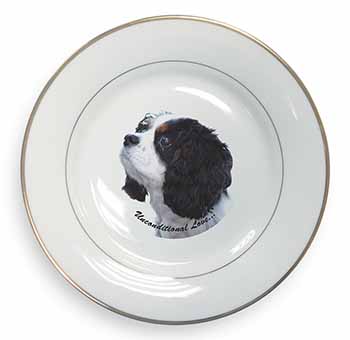 Tri-Col King Charles-With Love Gold Rim Plate Printed Full Colour in Gift Box